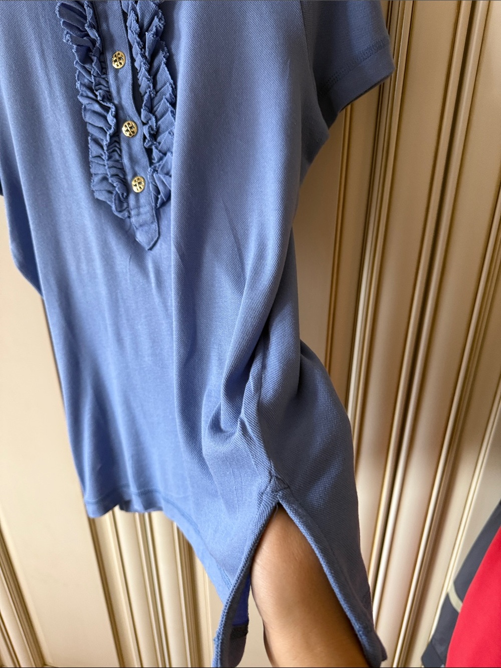 Tory Burch Periwinkle Ruffle-Front Short Sleeve Top - Picture 4 of 5